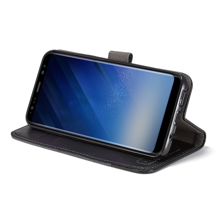 MUXMA Leather Canvas Splicing Stand Mobile Phone Casing for Samsung Galaxy S8 G950 - Black-10
