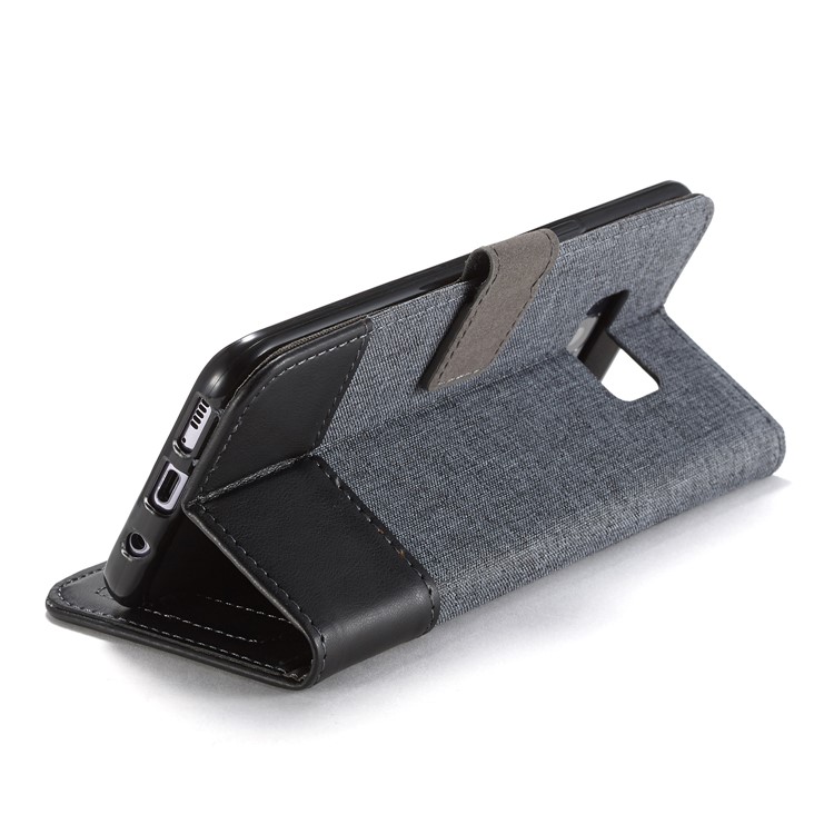 MUXMA Leather Canvas Splicing Stand Mobile Phone Casing for Samsung Galaxy S8 G950 - Black-11