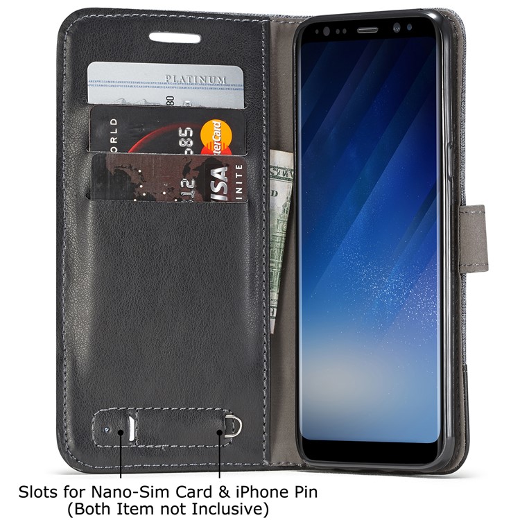 MUXMA Leather Canvas Splicing Stand Mobile Phone Casing for Samsung Galaxy S8 G950 - Black-13