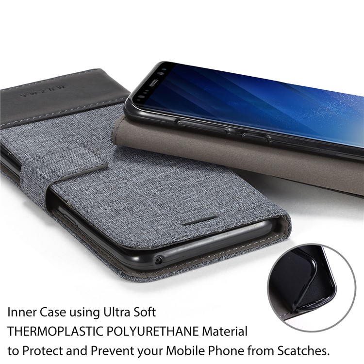MUXMA Leather Canvas Splicing Stand Mobile Phone Casing for Samsung Galaxy S8 G950 - Black-14