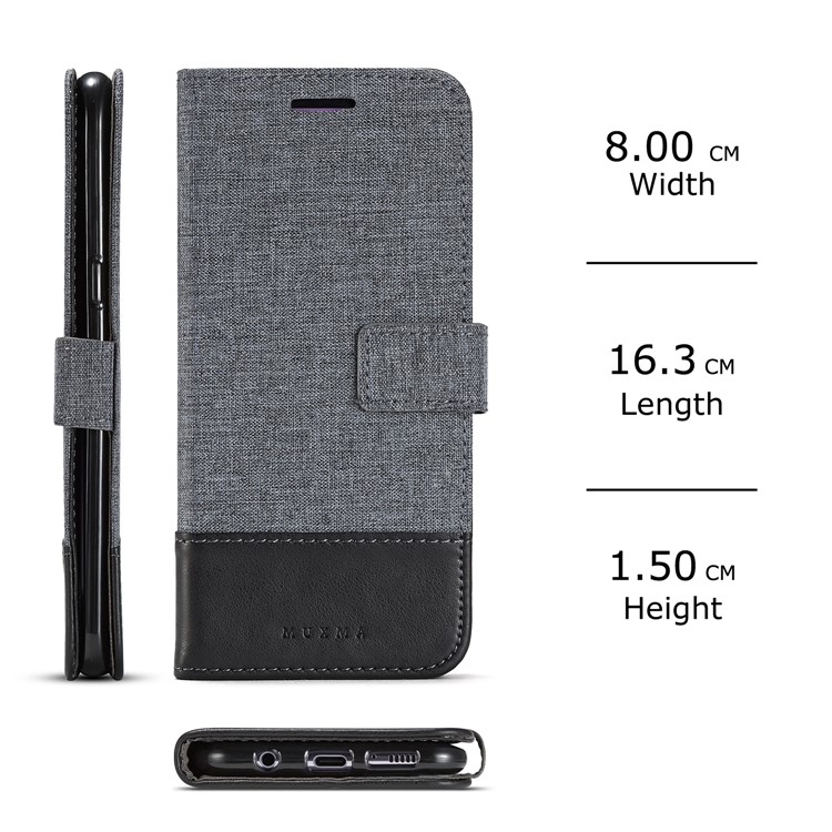 MUXMA Leather Canvas Splicing Stand Mobile Phone Casing for Samsung Galaxy S8 G950 - Black-2