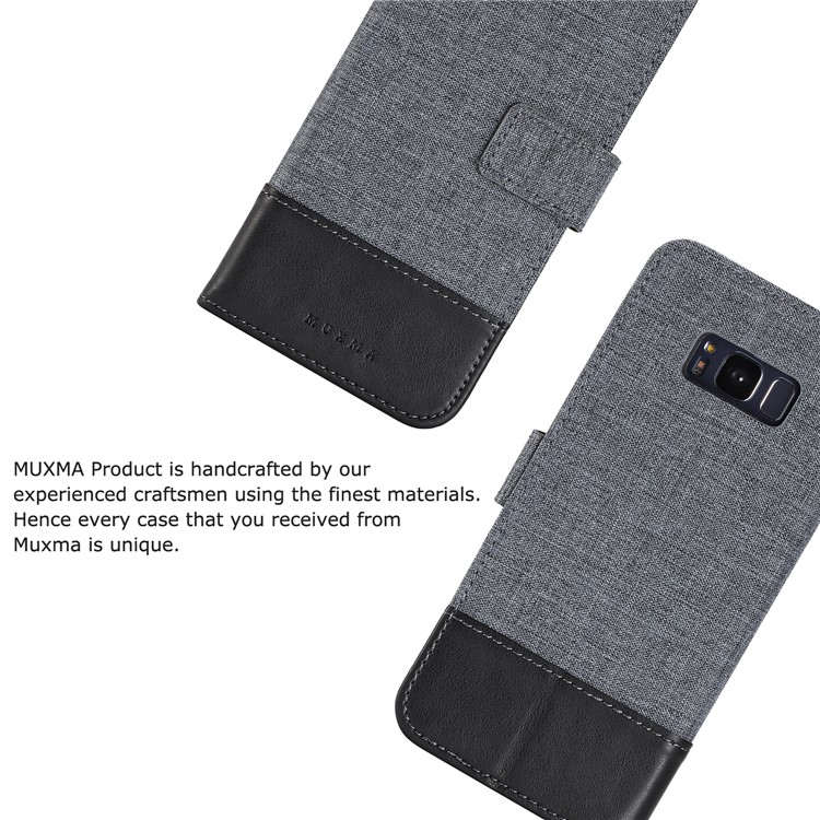 MUXMA Leather Canvas Splicing Stand Mobile Phone Casing for Samsung Galaxy S8 G950 - Black-3