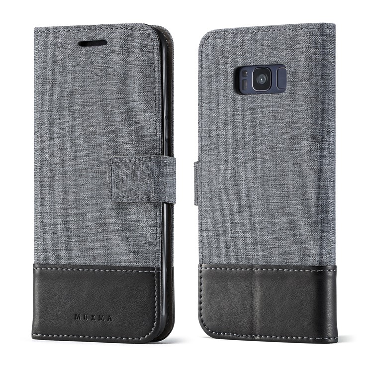 MUXMA Leather Canvas Splicing Stand Mobile Phone Casing for Samsung Galaxy S8 G950 - Black-4