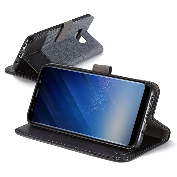 MUXMA Leather Canvas Splicing Stand Mobile Phone Casing for Samsung Galaxy S8 G950 - Black-5