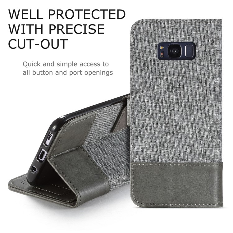 

MUXMA Splicing Leather Canvas Stand Mobile Phone Case for Samsung Galaxy S8 Plus SM-G955 - Grey