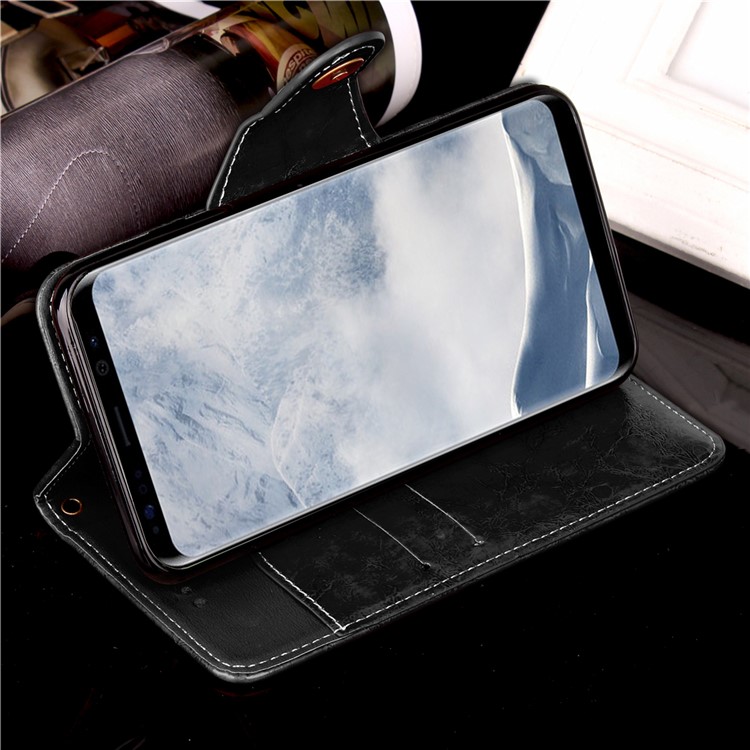 Vintage Style Button Closure PU Leather Wallet Phone Casing with Lanyard for Samsung Galaxy S8 Plus G955 - Black-6