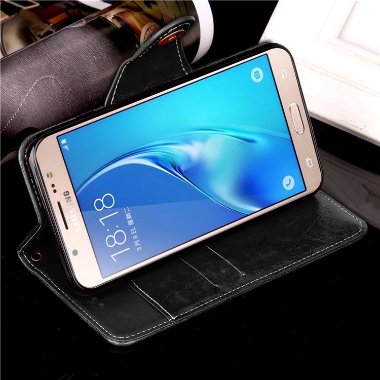 Oil Wax Retro Style Button Closure Wallet Leather Stand Cover for Samsung Galaxy J5 (2016) J510 - Black-6