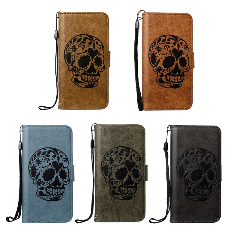 Imprint Skull Flowers Leather Wallet Case for Samsung Galaxy S8 G950 - Black-10
