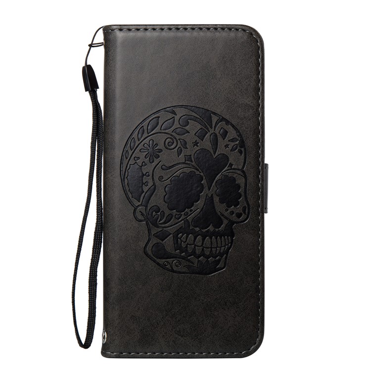 Imprint Skull Flowers Leather Wallet Case for Samsung Galaxy S8 G950 - Black-2