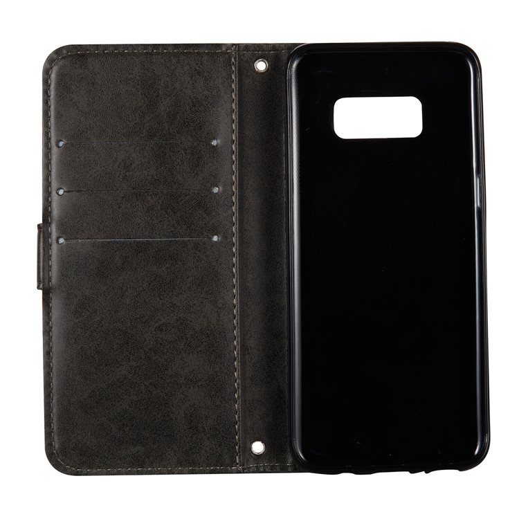 Imprint Skull Flowers Leather Wallet Case for Samsung Galaxy S8 G950 - Black-4