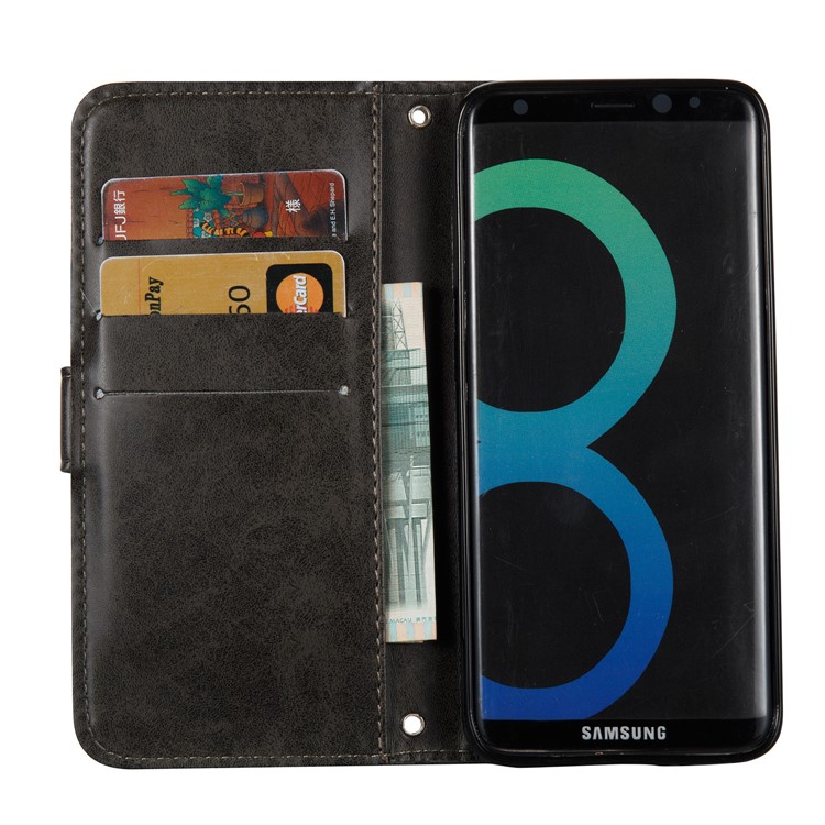 Imprint Skull Flowers Leather Wallet Case for Samsung Galaxy S8 G950 - Black-5