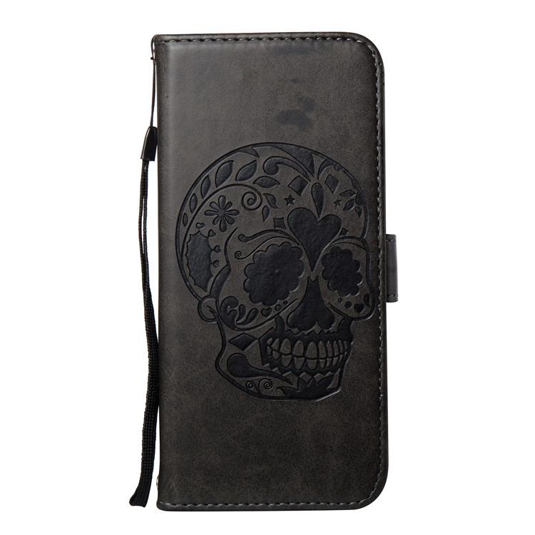 Imprint Skull Flowers Leather Wallet Cover for Samsung Galaxy S8 Plus SM-G955 - Black-2