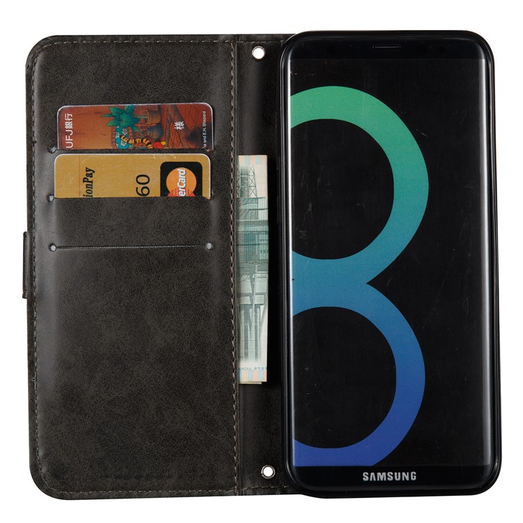 Imprint Skull Flowers Leather Wallet Cover for Samsung Galaxy S8 Plus SM-G955 - Black-5