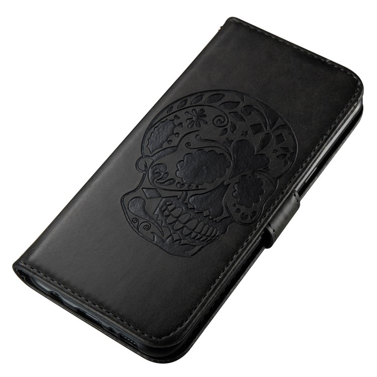 Imprint Skull Flowers Leather Wallet Cover for Samsung Galaxy S8 Plus SM-G955 - Black-8