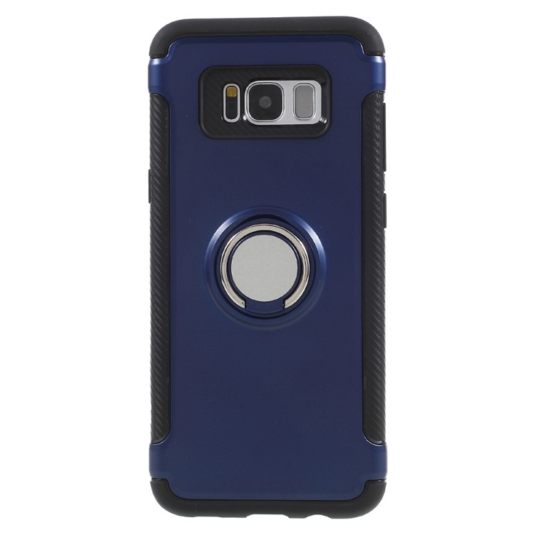 For Samsung Galaxy S8+ SM-G955 Magnetic Ring Holder TPU PC Hard Case Shell - Dark Blue-1