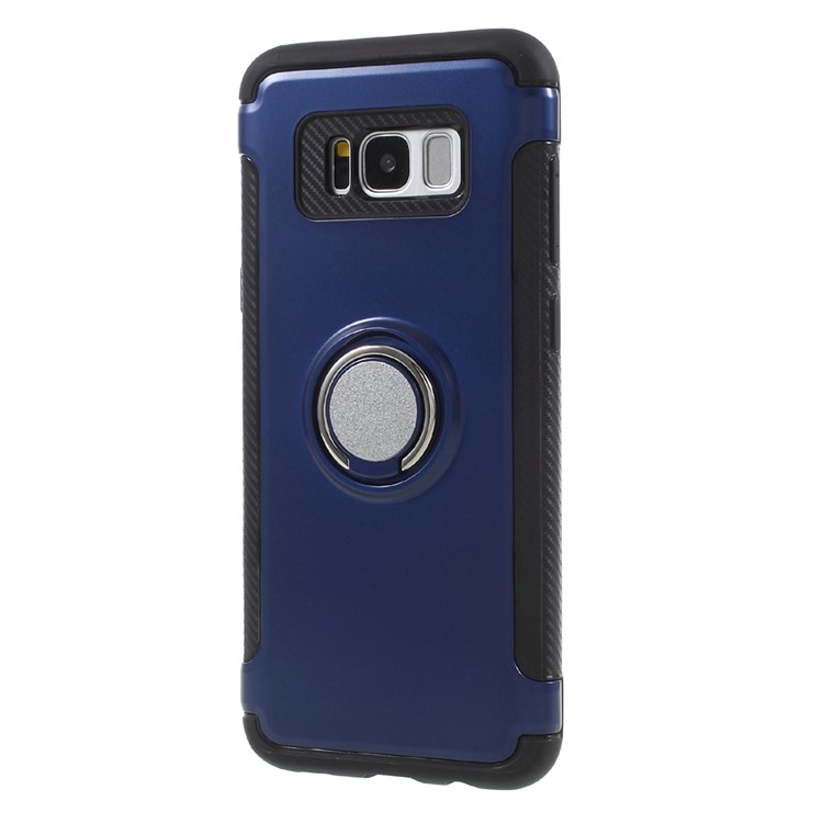 For Samsung Galaxy S8+ SM-G955 Magnetic Ring Holder TPU PC Hard Case Shell - Dark Blue-2