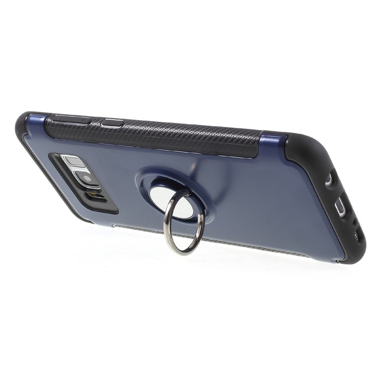 For Samsung Galaxy S8+ SM-G955 Magnetic Ring Holder TPU PC Hard Case Shell - Dark Blue-4