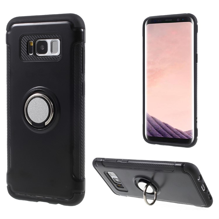 Magnetic Ring Holder TPU PC Back Case for Samsung Galaxy S8 G950 - Black-1