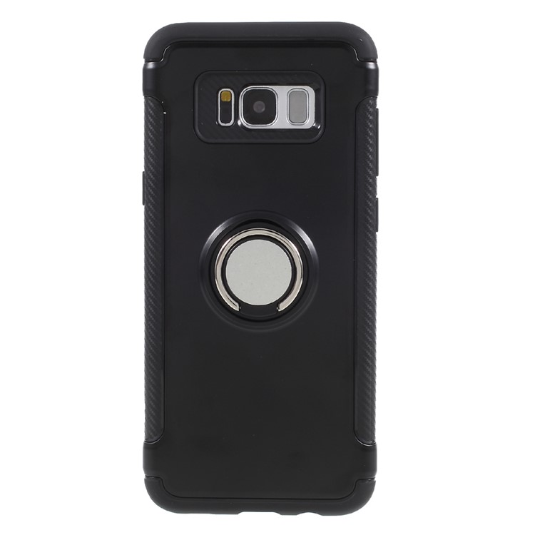 Magnetic Ring Holder TPU PC Back Case for Samsung Galaxy S8 G950 - Black-3