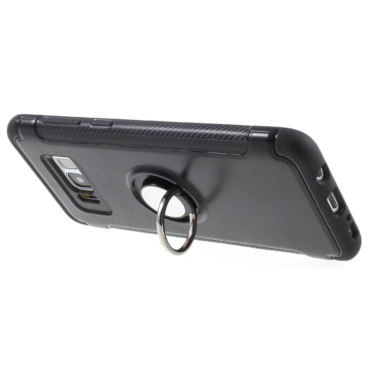 Magnetic Ring Holder TPU PC Back Case for Samsung Galaxy S8 G950 - Black-4
