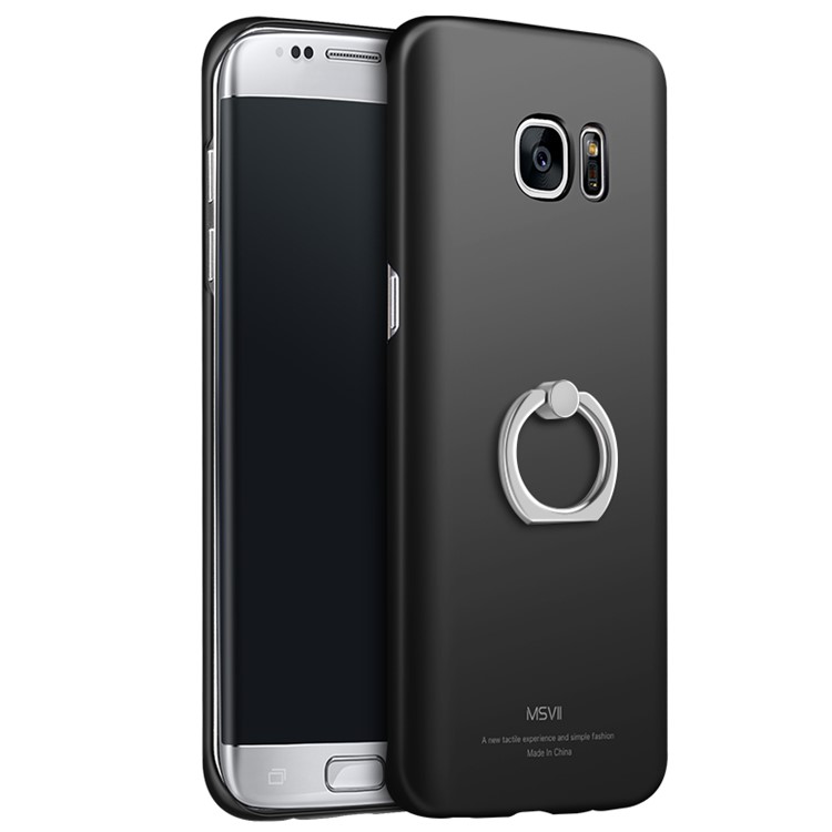 MSVII Ultra-thin Protective Hard Plastic Phone Case with Finger Ring Stand for Samsung Galaxy S7 Edge SM-G935 - Black-1