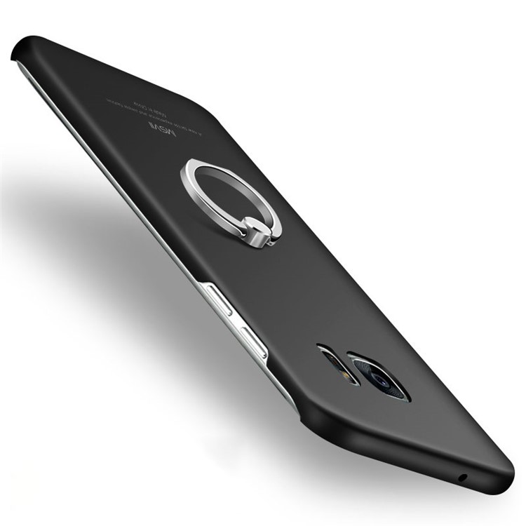 MSVII Ultra-thin Protective Hard Plastic Phone Case with Finger Ring Stand for Samsung Galaxy S7 Edge SM-G935 - Black-2