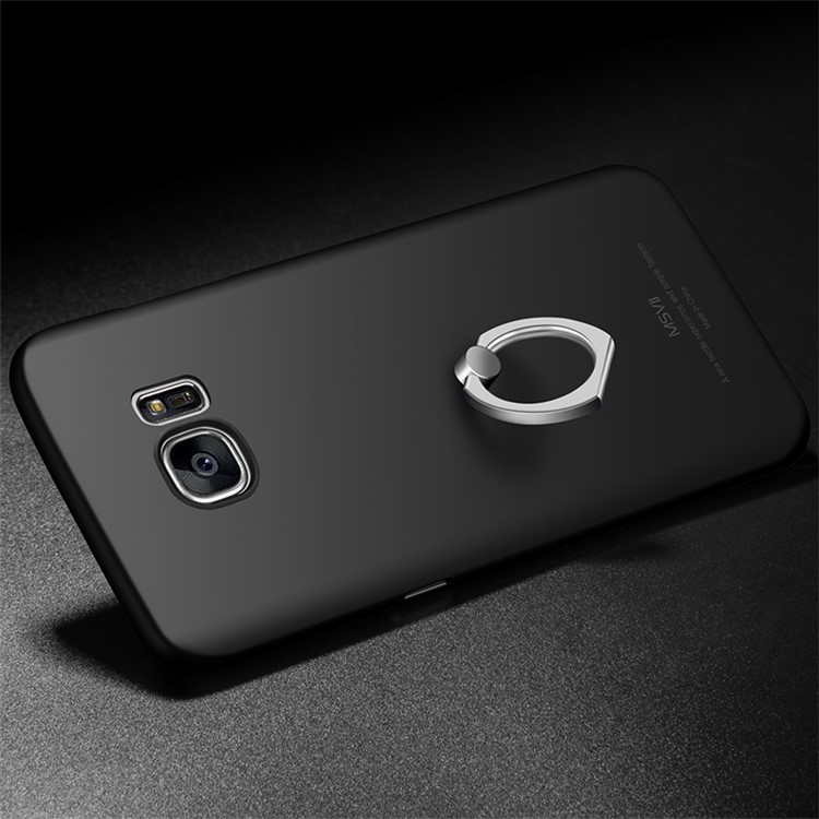 MSVII Ultra-thin Protective Hard Plastic Phone Case with Finger Ring Stand for Samsung Galaxy S7 Edge SM-G935 - Black-3