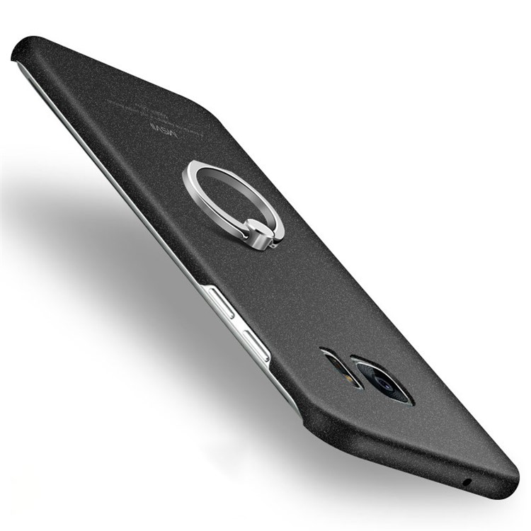 MSVII Ultra-thin Matte Anti-shock Plastic Phone Case with Finger Ring Holder for Samsung Galaxy S7 Edge SM-G935 - Black-2