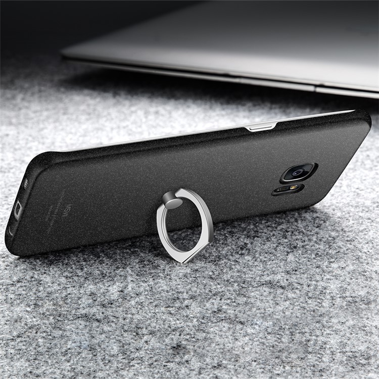 MSVII Ultra-thin Matte Anti-shock Plastic Phone Case with Finger Ring Holder for Samsung Galaxy S7 Edge SM-G935 - Black-3