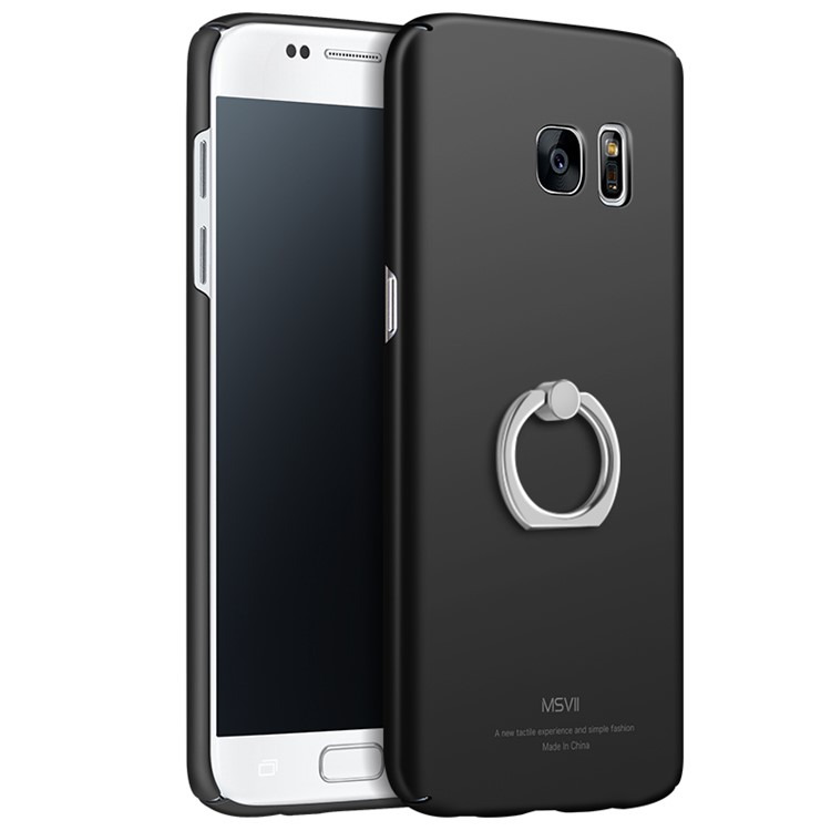 MSVII Ultra-thin Protective Hard Plastic Phone Case with Finger Ring Holder for Samsung Galaxy S7 SM-G930 - Black-1