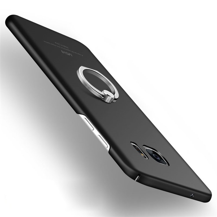 MSVII Ultra-thin Protective Hard Plastic Phone Case with Finger Ring Holder for Samsung Galaxy S7 SM-G930 - Black-2