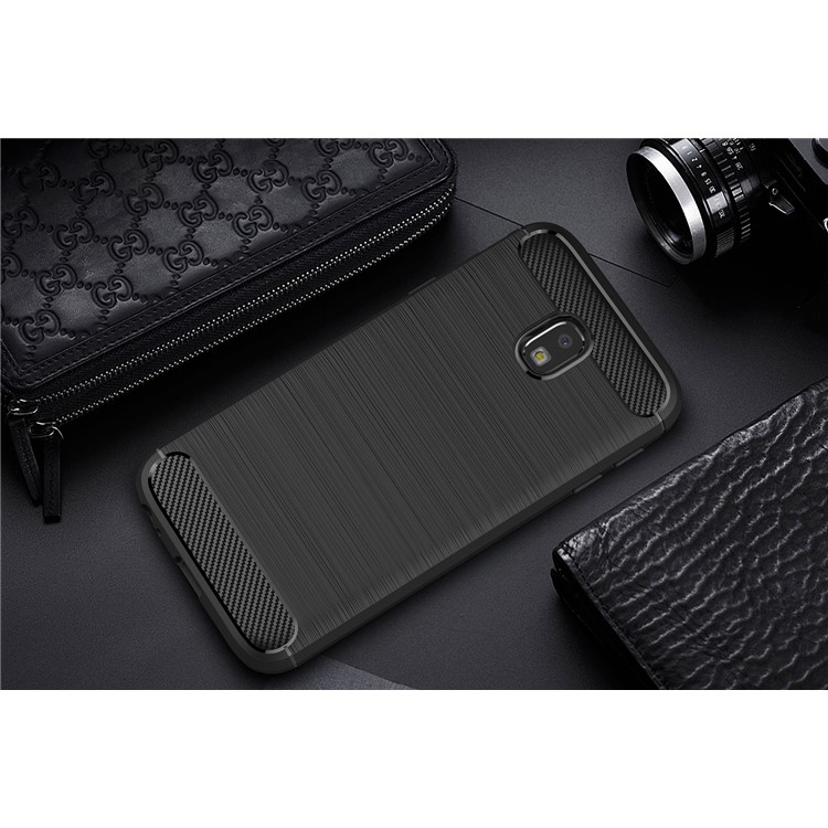 Carbon Fiber Texture Brushed TPU Back Cover Case for Samsung Galaxy J3 (2017) EU Version - Black-10