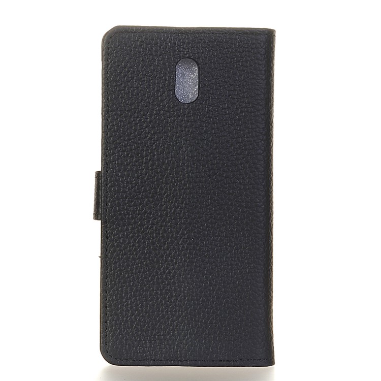 Litchi Grain Genuine Leather Wallet Phone Case for Samsung Galaxy J5 (2017) EU Version - Black-2
