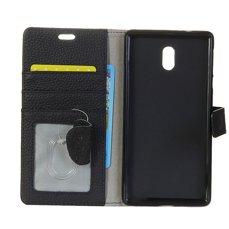 Litchi Grain Genuine Leather Wallet Phone Case for Samsung Galaxy J5 (2017) EU Version - Black-3