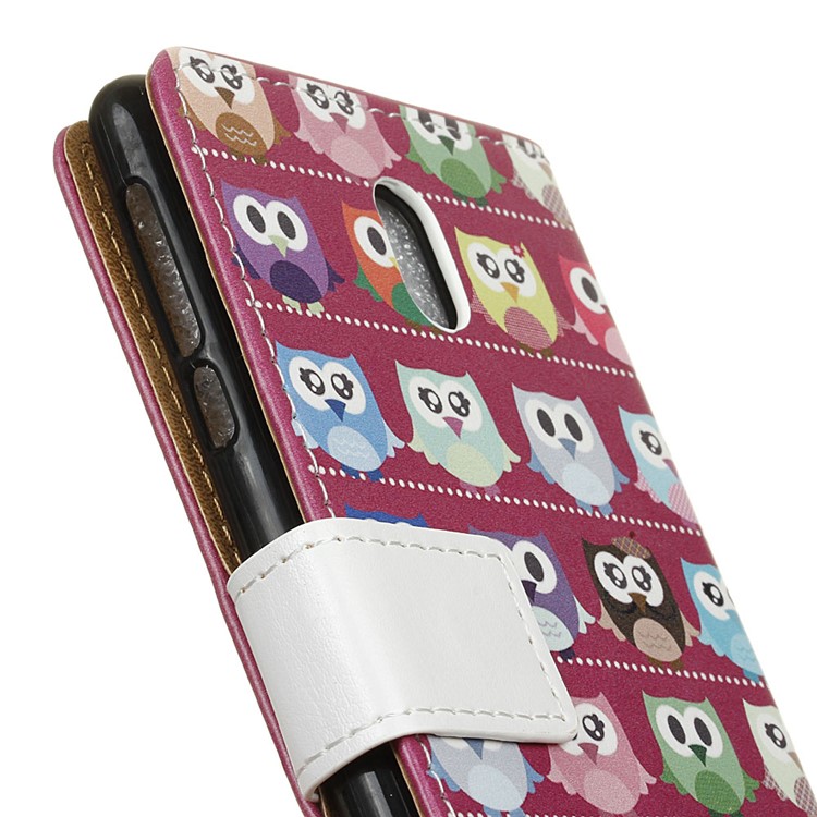 For Samsung Galaxy J7 (2017) EU Version EU Version Patterned PU Leather Protective Stand Mobile Phone Case - Purple Background Owls-3