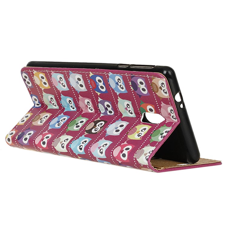 For Samsung Galaxy J7 (2017) EU Version EU Version Patterned PU Leather Protective Stand Mobile Phone Case - Purple Background Owls-4