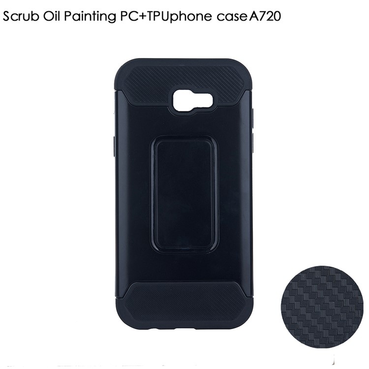 Cool 2-in-1 PC+TPU Kickstand Cover Carbon Fiber Texture (Built-in Magnetic Holder Metal Sheet) for Samsung Galaxy A7 (2017) - Black-1