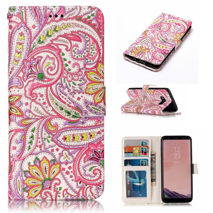 

For Samsung Galaxy S8 G950 Pattern Printing Embossed Leather Protective Phone Case - Abstract Leaves and Flowers