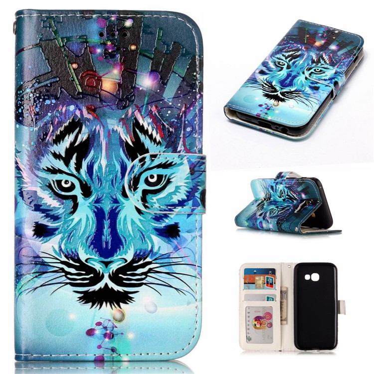 Pattern Printing Embossed Glossy Leather Protective Phone Case for Samsung Galaxy A3 (2017) - Tiger-1