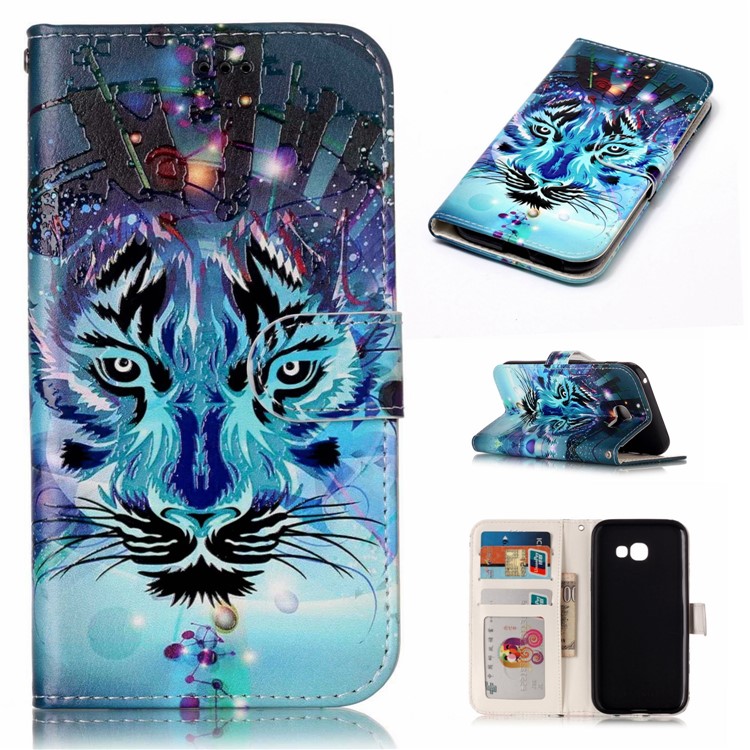 Pattern Printing Embossed Glossy Leather Protective Phone Case for Samsung Galaxy A5 (2017) SM-A520 - Tiger-1