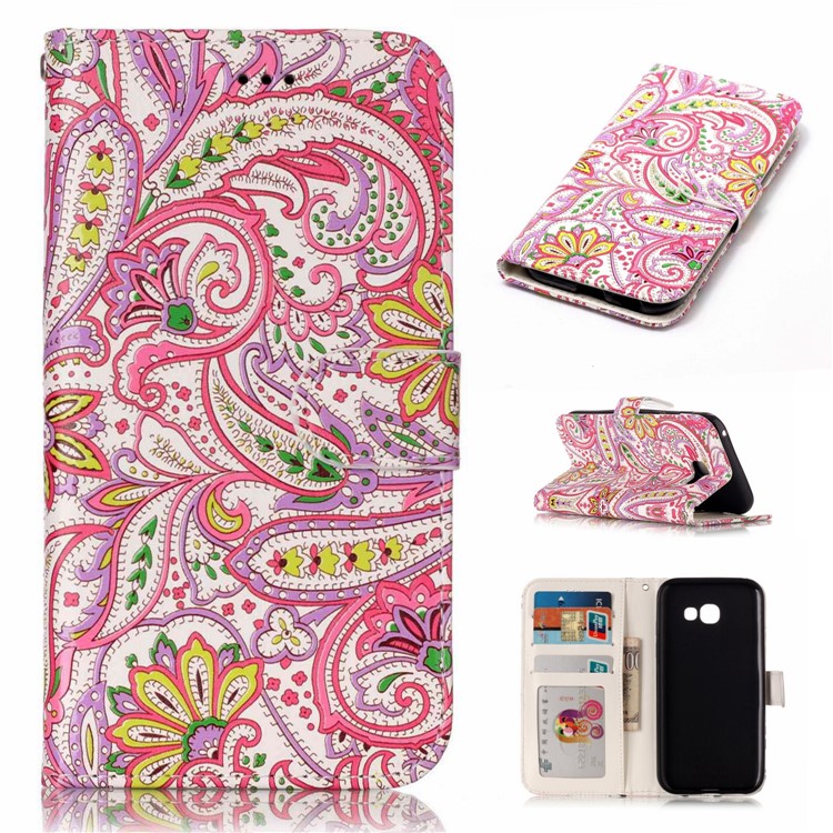 

Pattern Printing Embossed Leather Protective Phone Case with Stand for Samsung Galaxy A5 (2017) SM-A520 - Abstract Leaves and Flowers, Galaxy A5 (2017)