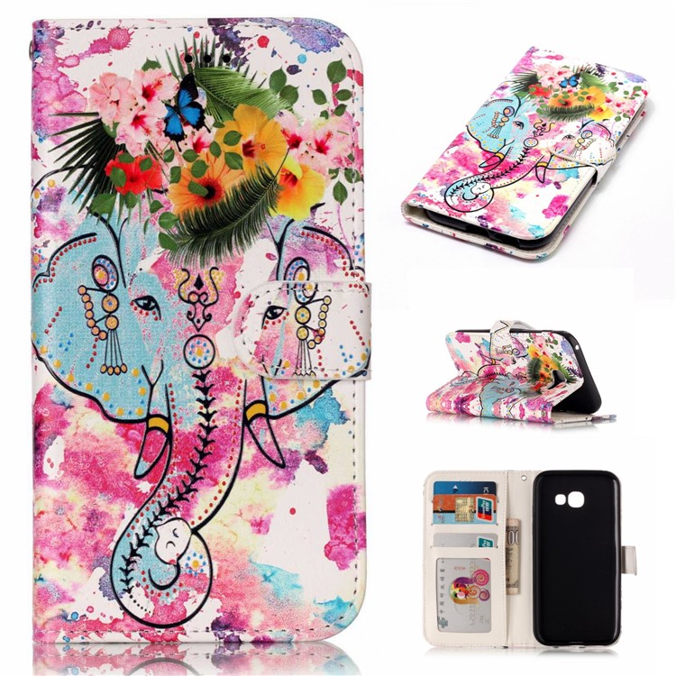 

Magnetic Pattern Printing Embossed Leather Protective Stand Phone Case for Samsung Galaxy A5 (2017) SM-A520 - Elephant, Galaxy A5 (2017)