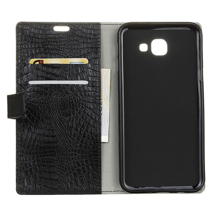 Crocodile Leather Wallet Mobile Phone Casing for Samsung Galaxy J7 Max - Black-4