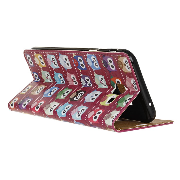 Pattern Printing Wallet Leather Foldable Casing Accessory for Samsung Galaxy J7 Max - Purple Background Owls-3