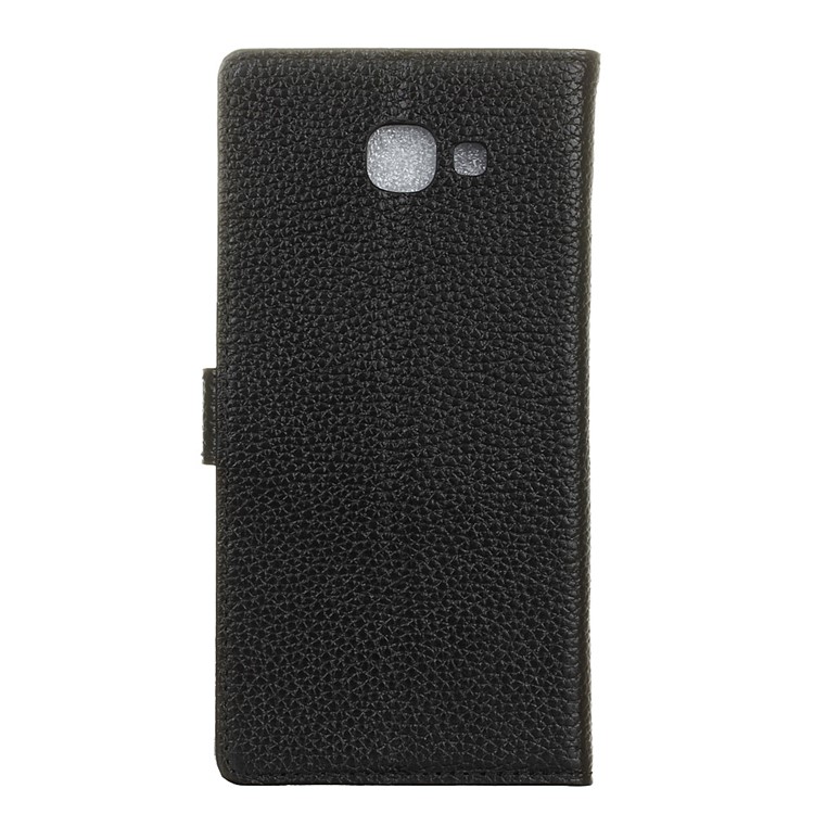 Litchi Grain Genuine Leather Wallet Stand Case for Samsung GALAXY J7 Max - Black-2