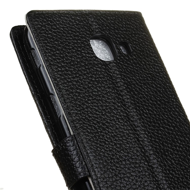 Litchi Grain Genuine Leather Wallet Stand Case for Samsung GALAXY J7 Max - Black-3