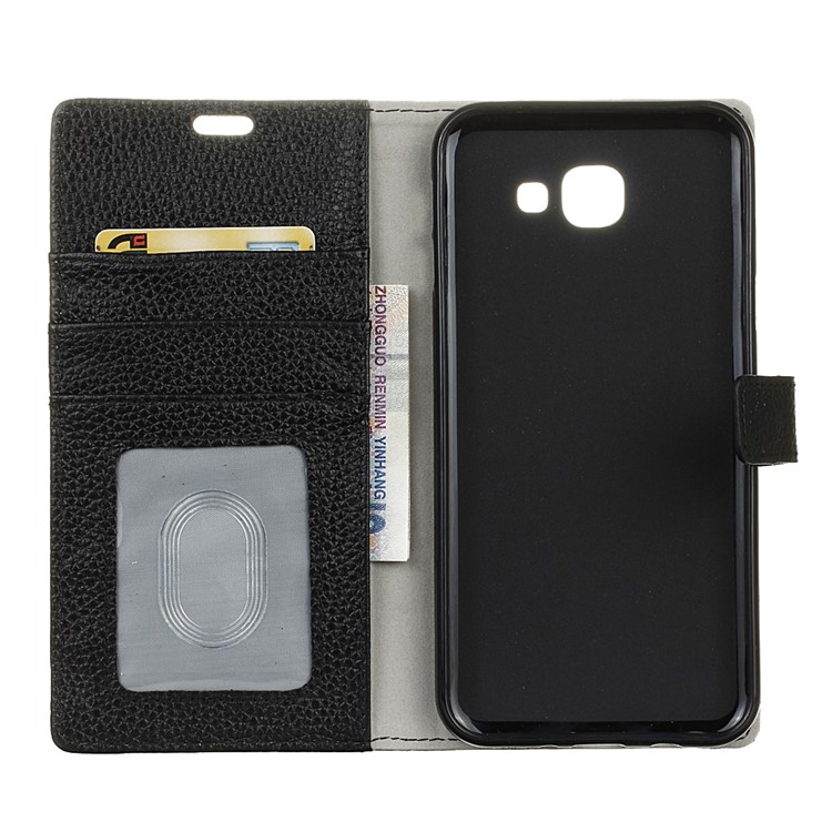 Litchi Grain Genuine Leather Wallet Stand Case for Samsung GALAXY J7 Max - Black-4