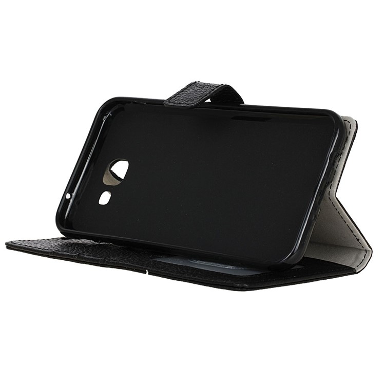 Litchi Grain Genuine Leather Wallet Stand Case for Samsung GALAXY J7 Max - Black-5