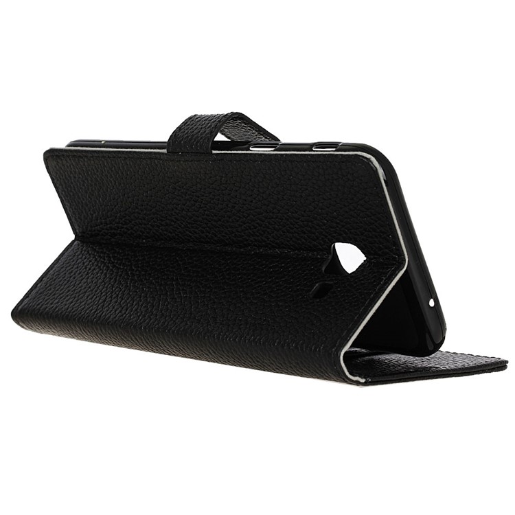 Litchi Grain Genuine Leather Wallet Stand Case for Samsung GALAXY J7 Max - Black-6