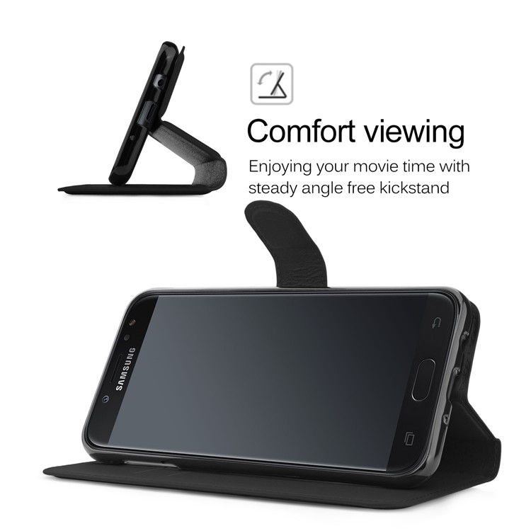 PU Leather Wallet Stand Mobile Phone Case for Samsung Galaxy J7 (2017) EU Version - Black-6